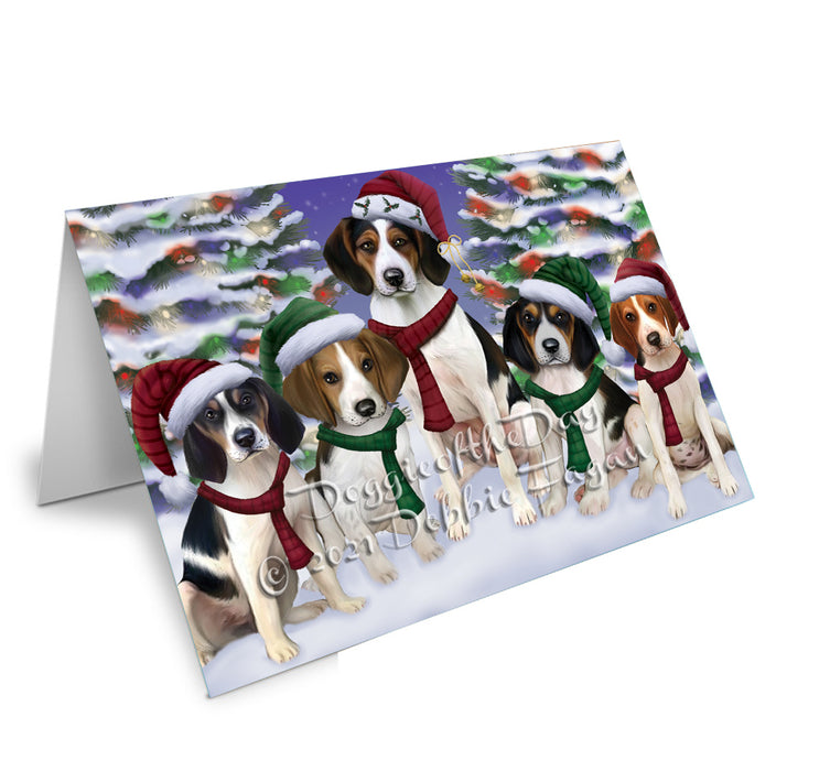 Christmas Family Portrait Treeing Walker Coonhound Dog Handmade Artwork Assorted Pets Greeting Cards and Note Cards with Envelopes for All Occasions and Holiday Seasons