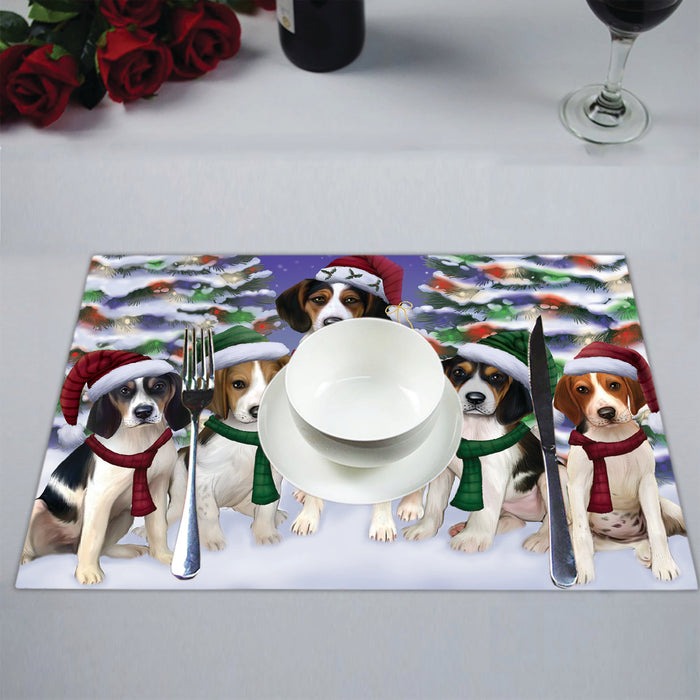 Treeing Walker Coonhound Dogs Christmas Family Portrait in Holiday Scenic Background Placemat