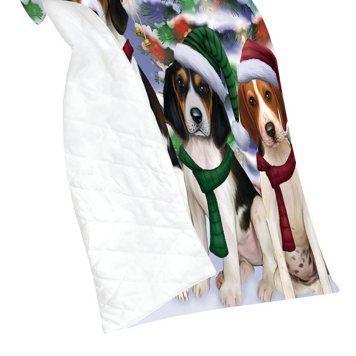 Treeing Walker Coonhound Dogs Christmas Family Portrait in Holiday Scenic Background Quilt