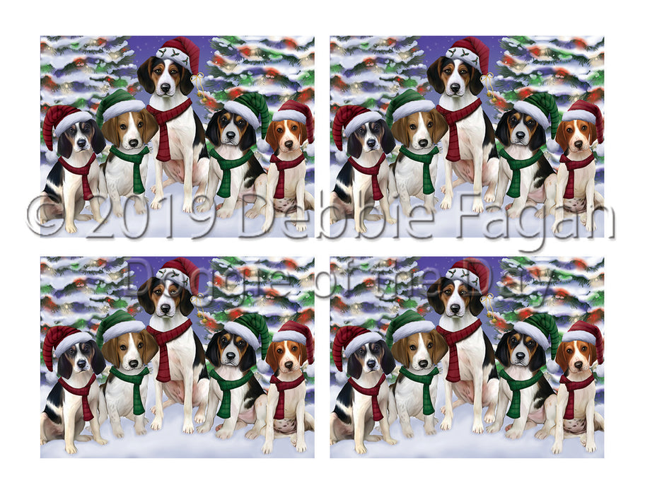 Treeing Walker Coonhound Dogs Christmas Family Portrait in Holiday Scenic Background Placemat