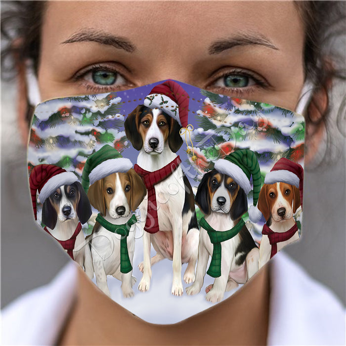 Treeing Walker Coonhound Dogs Christmas Family Portrait in Holiday Scenic Background Face Mask FM48386