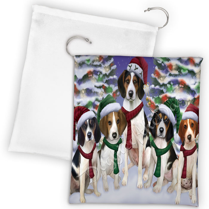 Treeing Walker Coonhound Dogs Christmas Family Portrait in Holiday Scenic Background Drawstring Laundry or Gift Bag LGB48184