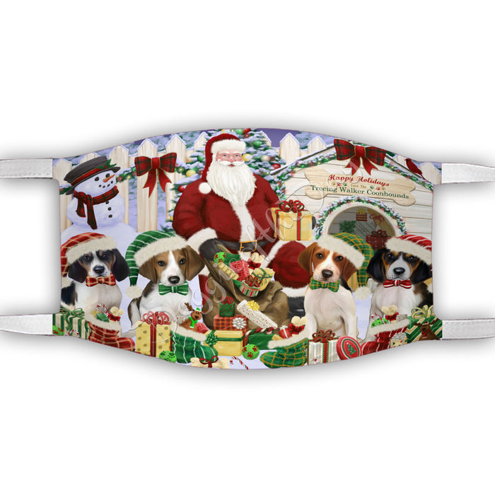 Happy Holidays Christmas Treeing Walker Coonhound Dogs House Gathering Face Mask FM48290