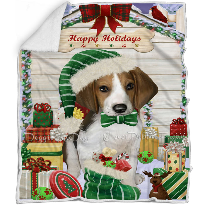 Happy Holidays Christmas Treeing Walker Coonhound Dog House with Presents Blanket BLNKT80445
