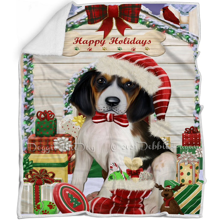 Happy Holidays Christmas Treeing Walker Coonhound Dog House with Presents Blanket BLNKT80463