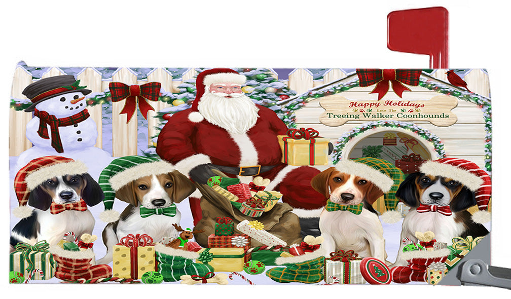 Happy Holidays Christmas Treeing Walker Coonhound Dogs House Gathering 6.5 x 19 Inches Magnetic Mailbox Cover Post Box Cover Wraps Garden Yard Décor MBC48852