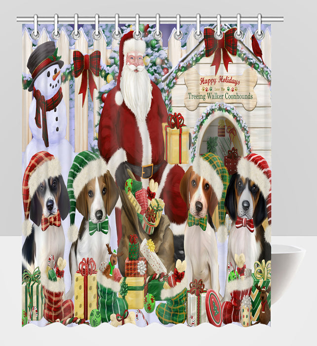Happy Holidays Christmas Treeing Walker Coonhound Dogs House Gathering Shower Curtain