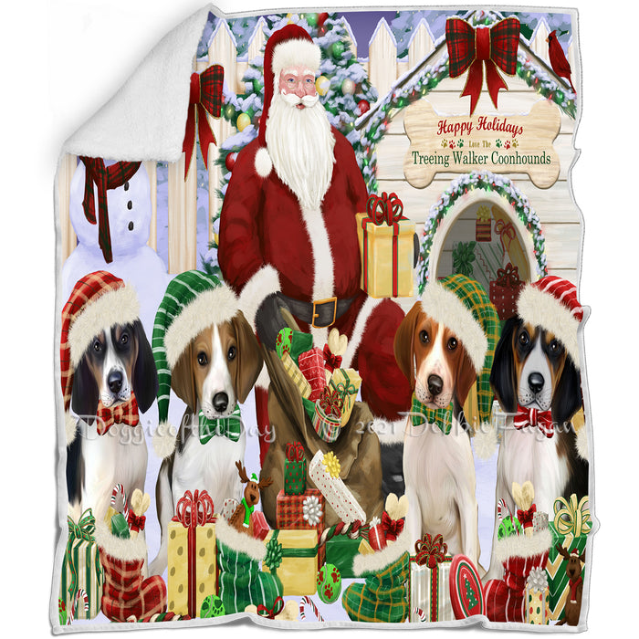 Happy Holidays Christmas Treeing Walker Coonhounds Dog House Gathering Blanket BLNKT79986