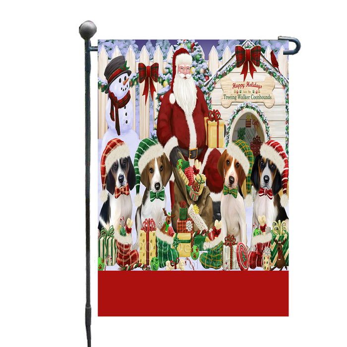 Personalized Happy Holidays Christmas Treeing Walker Coonhound Dogs House Gathering Custom Garden Flags GFLG-DOTD-A58563
