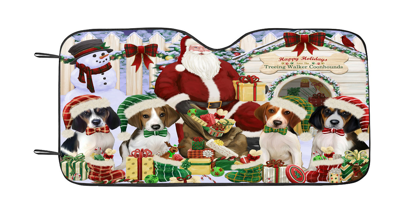Happy Holidays Christmas Treeing Walker Coonhound Dogs House Gathering Car Sun Shade
