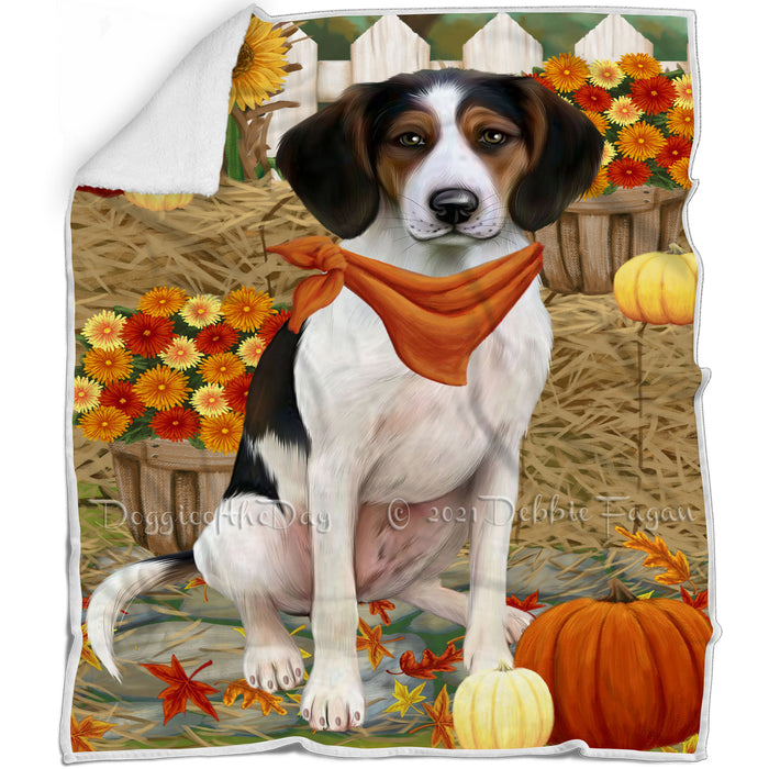 Fall Autumn Greeting Treeing Walker Coonhound Dog with Pumpkins Blanket BLNKT74010