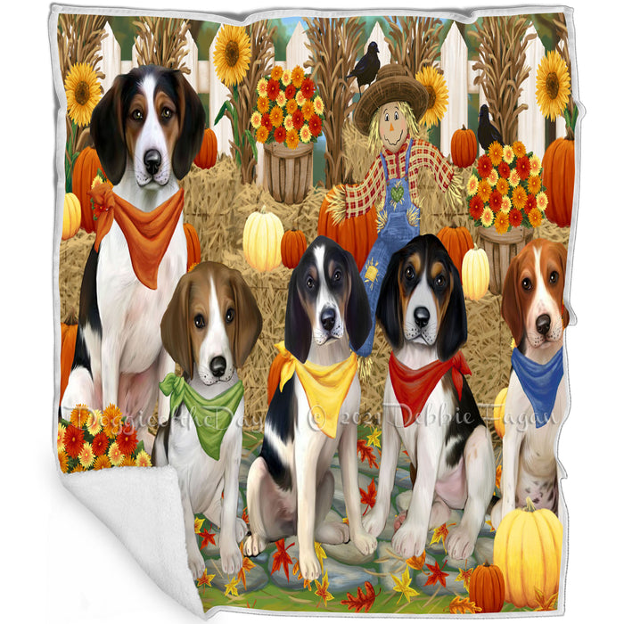 Fall Festive Gathering Treeing Walker Coonhounds Dog with Pumpkins Blanket BLNKT73362