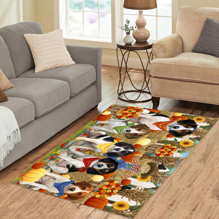 Fall Festive Harvest Time Gathering Treeing Walker Coonhound Dogs Area Rug
