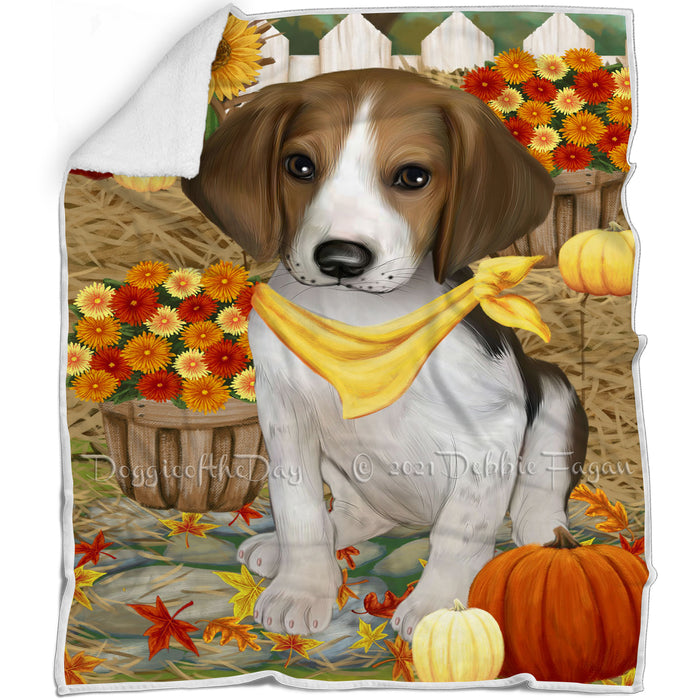 Fall Autumn Greeting Treeing Walker Coonhound Dog with Pumpkins Blanket BLNKT74028