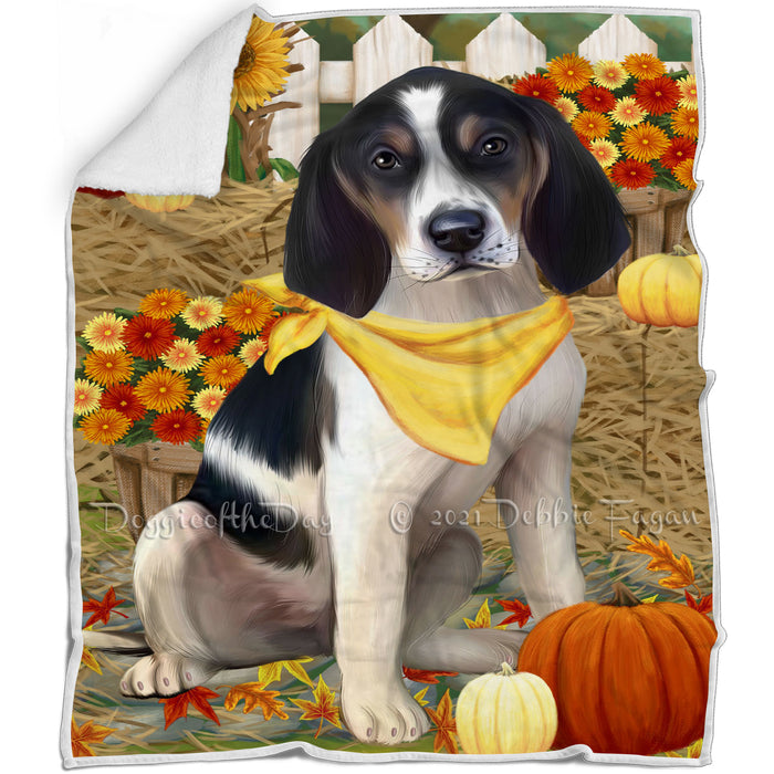 Fall Autumn Greeting Treeing Walker Coonhound Dog with Pumpkins Blanket BLNKT74019