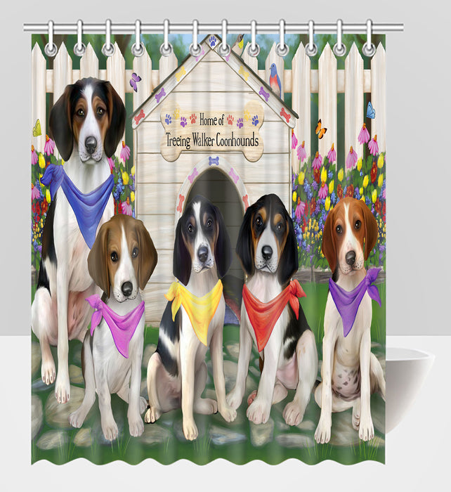 Spring Dog House Treeing Walker Coonhound Dogs Shower Curtain