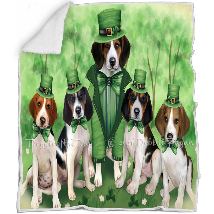 St. Patricks Day Irish Family Portrait Treeing Walker Coonhounds Dog Blanket BLNKT59259