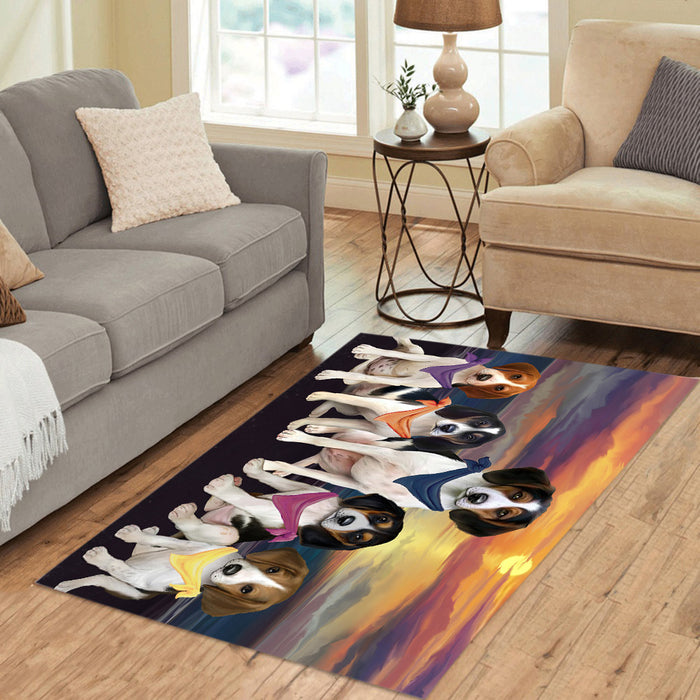 Family Sunset Portrait Treeing Walker Coonhound Dogs Area Rug