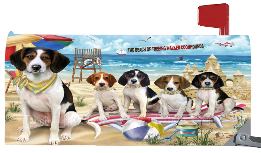Pet Friendly Beach Treeing Walker Coonhound Dogs Magnetic Mailbox Cover Both Sides Pet Theme Printed Decorative Letter Box Wrap Case Postbox Thick Magnetic Vinyl Material