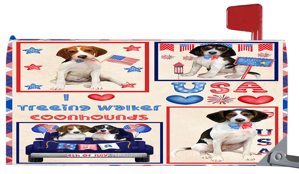 4th of July Independence Day I Love USA Treeing Walker Coonhound Dogs Magnetic Mailbox Cover Both Sides Pet Theme Postbox Letter Box Wrap Case Thick Magnetic Vinyl Material Fits 6.5" x 19" Metal Mailbox