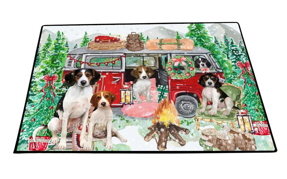 Christmas Time Camping with Treeing Walker Coonhound Dogs Floor Mat- Anti-Slip Pet Door Mat Indoor Outdoor Front Rug Mats for Home Outside Entrance Pets Portrait Unique Rug Washable Premium Quality Mat