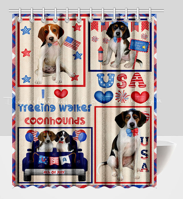 4th of July Independence Day I Love USA Treeing Walker Coonhound Dogs Shower Curtain Pet Painting Bathtub Curtain Waterproof Polyester One-Side Printing Decor Bath Tub Curtain for Bathroom with Hooks
