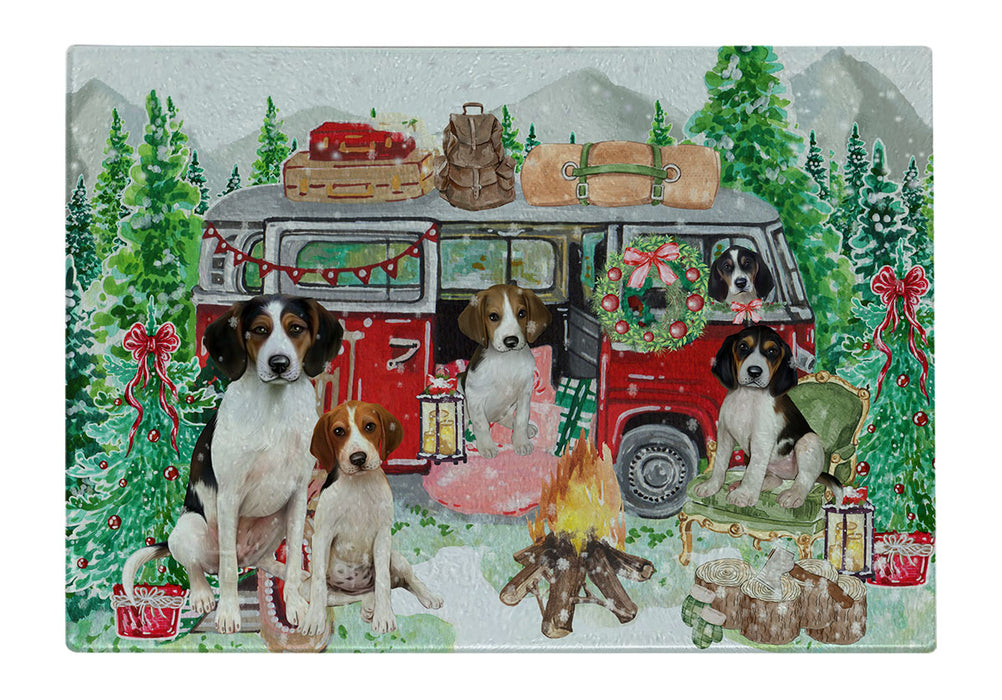 Christmas Time Camping with Treeing Walker Coonhound Dogs Cutting Board - For Kitchen - Scratch & Stain Resistant - Designed To Stay In Place - Easy To Clean By Hand - Perfect for Chopping Meats, Vegetables