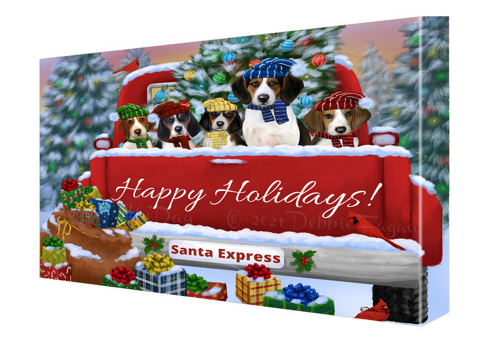 Christmas Red Truck Travlin Home for the Holidays Treeing Walker Coonhound Dogs Canvas Wall Art - Premium Quality Ready to Hang Room Decor Wall Art Canvas - Unique Animal Printed Digital Painting for Decoration
