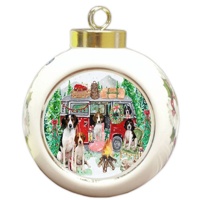 Christmas Time Camping with Treeing Walker Coonhound Dogs Round Ball Christmas Ornament Pet Decorative Hanging Ornaments for Christmas X-mas Tree Decorations - 3" Round Ceramic Ornament