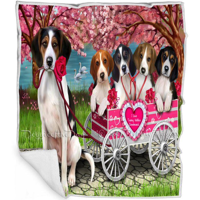 I Love Treeing Walker Coonhound Dogs in a Cart Art Portrait Print Woven Throw Sherpa Plush Fleece Blanket D074