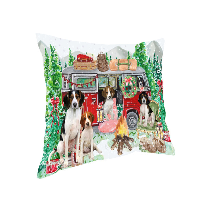 Christmas Time Camping with Treeing Walker Coonhound Dogs Pillow with Top Quality High-Resolution Images - Ultra Soft Pet Pillows for Sleeping - Reversible & Comfort - Ideal Gift for Dog Lover - Cushion for Sofa Couch Bed - 100% Polyester