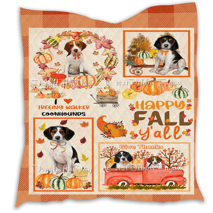 Happy Fall Y'all Pumpkin Treeing Walker Coonhound Dogs Quilt Bed Coverlet Bedspread - Pets Comforter Unique One-side Animal Printing - Soft Lightweight Durable Washable Polyester Quilt