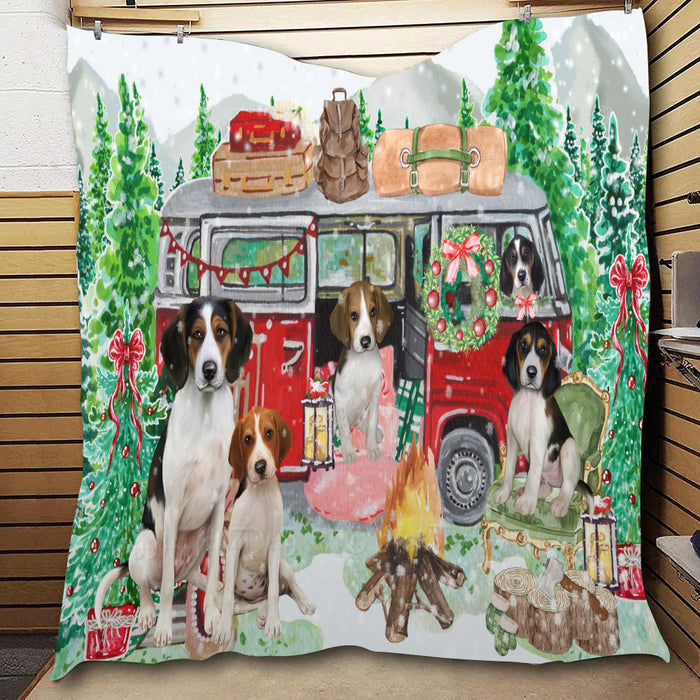 Christmas Time Camping with Treeing Walker Coonhound Dogs  Quilt Bed Coverlet Bedspread - Pets Comforter Unique One-side Animal Printing - Soft Lightweight Durable Washable Polyester Quilt