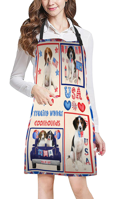 4th of July Independence Day I Love USA Treeing Walker Coonhound Dogs Apron - Adjustable Long Neck Bib for Adults - Waterproof Polyester Fabric With 2 Pockets - Chef Apron for Cooking, Dish Washing, Gardening, and Pet Grooming