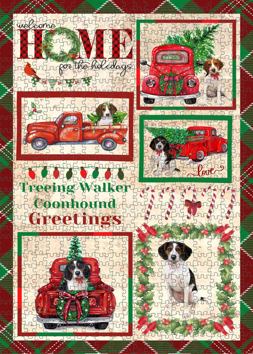 Welcome Home for Christmas Holidays Treeing Walker Coonhound Dogs Portrait Jigsaw Puzzle for Adults Animal Interlocking Puzzle Game Unique Gift for Dog Lover's with Metal Tin Box