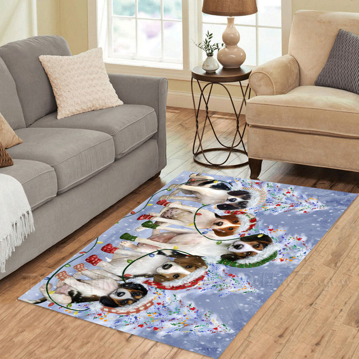 Christmas Lights and Treeing Walker Coonhound Dogs Area Rug - Ultra Soft Cute Pet Printed Unique Style Floor Living Room Carpet Decorative Rug for Indoor Gift for Pet Lovers