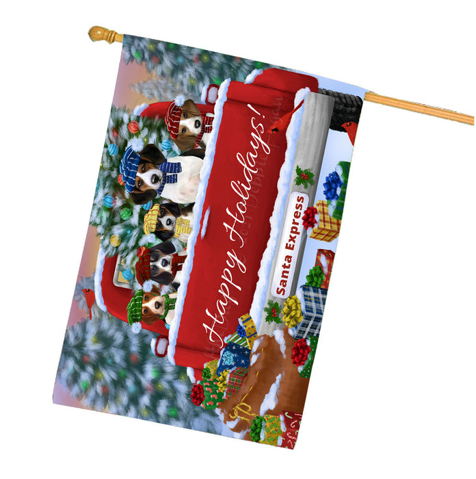 Christmas Red Truck Travlin Home for the Holidays Treeing Walker Coonhound Dogs House Flag Outdoor Decorative Double Sided Pet Portrait Weather Resistant Premium Quality Animal Printed Home Decorative Flags 100% Polyester