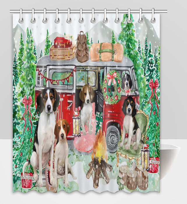 Christmas Time Camping with Treeing Walker Coonhound Dogs Shower Curtain Pet Painting Bathtub Curtain Waterproof Polyester One-Side Printing Decor Bath Tub Curtain for Bathroom with Hooks