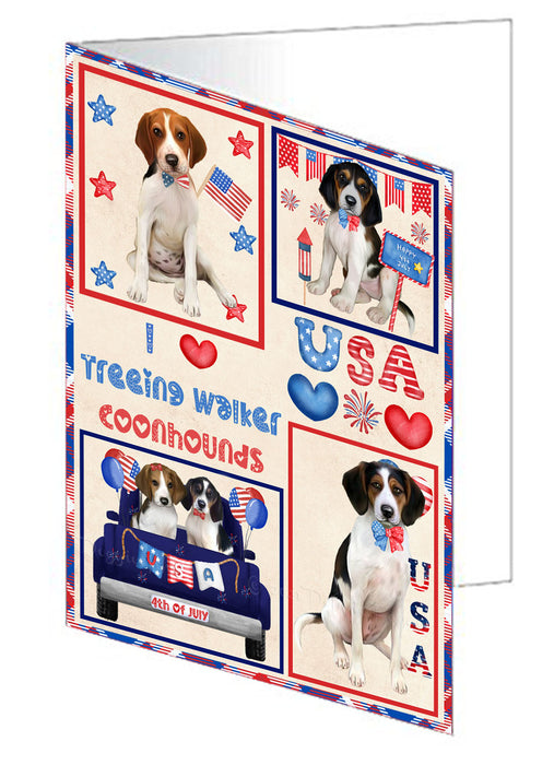 4th of July Independence Day I Love USA Treeing Walker Coonhound Dogs Handmade Artwork Assorted Pets Greeting Cards and Note Cards with Envelopes for All Occasions and Holiday Seasons