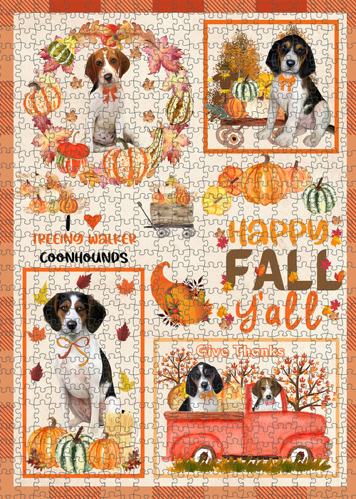 Happy Fall Y'all Pumpkin Treeing Walker Coonhound Dogs Portrait Jigsaw Puzzle for Adults Animal Interlocking Puzzle Game Unique Gift for Dog Lover's with Metal Tin Box