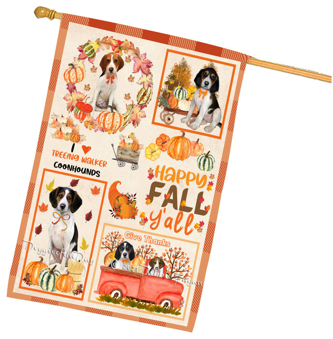 Happy Fall Y'all Pumpkin Treeing Walker Coonhound Dogs House Flag Outdoor Decorative Double Sided Pet Portrait Weather Resistant Premium Quality Animal Printed Home Decorative Flags 100% Polyester