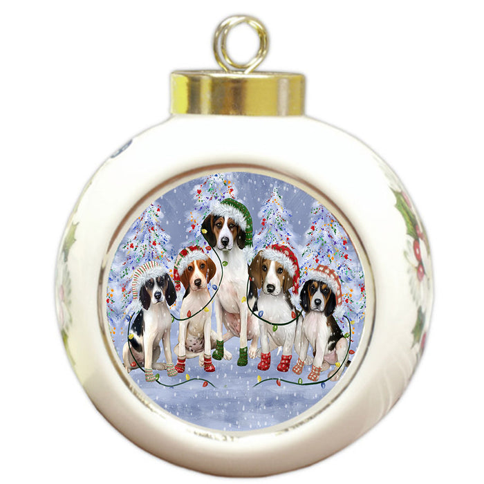 Christmas Lights and Treeing Walker Coonhound Dogs Round Ball Christmas Ornament Pet Decorative Hanging Ornaments for Christmas X-mas Tree Decorations - 3" Round Ceramic Ornament