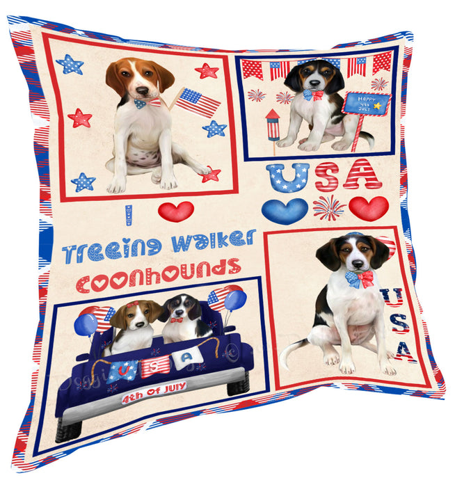 4th of July Independence Day I Love USA Treeing Walker Coonhound Dogs Pillow with Top Quality High-Resolution Images - Ultra Soft Pet Pillows for Sleeping - Reversible & Comfort - Ideal Gift for Dog Lover - Cushion for Sofa Couch Bed - 100% Polyester