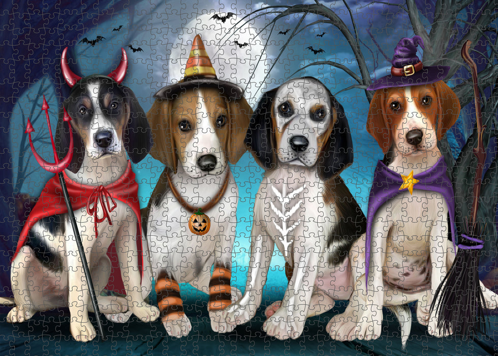 Happy Halloween Trick or Treat Treeing Walker Coonhound Dogs Portrait Jigsaw Puzzle for Adults Animal Interlocking Puzzle Game Unique Gift for Dog Lover's with Metal Tin Box