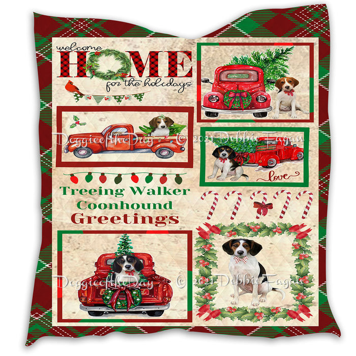 Welcome Home for Christmas Holidays Treeing Walker Coonhound Dogs Quilt Bed Coverlet Bedspread - Pets Comforter Unique One-side Animal Printing - Soft Lightweight Durable Washable Polyester Quilt