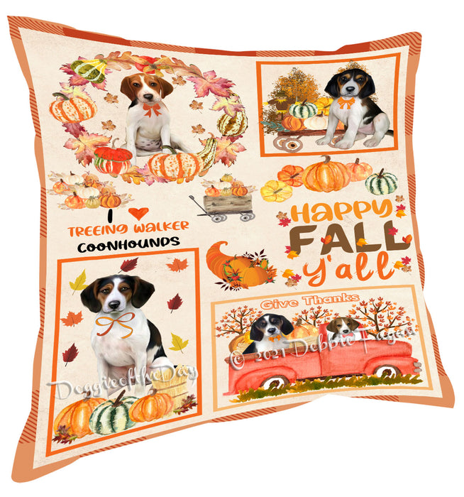Happy Fall Y'all Pumpkin Treeing Walker Coonhound Dogs Pillow with Top Quality High-Resolution Images - Ultra Soft Pet Pillows for Sleeping - Reversible & Comfort - Ideal Gift for Dog Lover - Cushion for Sofa Couch Bed - 100% Polyester