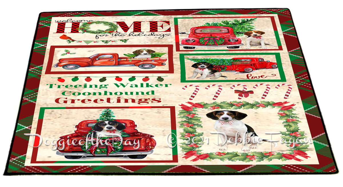 Welcome Home for Christmas Holidays Treeing Walker Coonhound Dogs Indoor/Outdoor Welcome Floormat - Premium Quality Washable Anti-Slip Doormat Rug FLMS57916