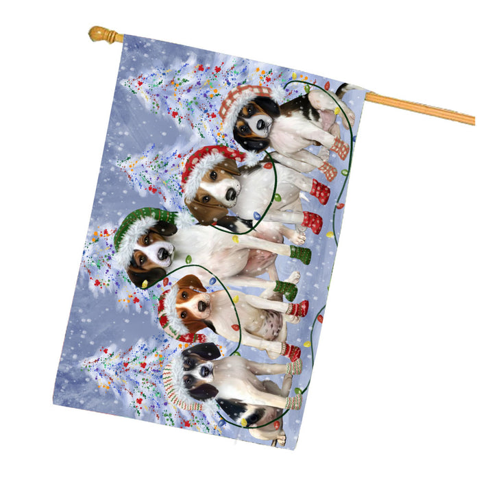 Christmas Lights and Treeing Walker Coonhound Dogs House Flag Outdoor Decorative Double Sided Pet Portrait Weather Resistant Premium Quality Animal Printed Home Decorative Flags 100% Polyester