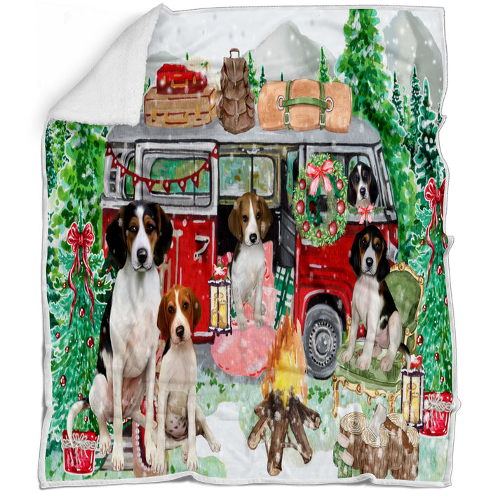 Christmas Time Camping with Treeing Walker Coonhound Dogs Blanket - Lightweight Soft Cozy and Durable Bed Blanket - Animal Theme Fuzzy Blanket for Sofa Couch