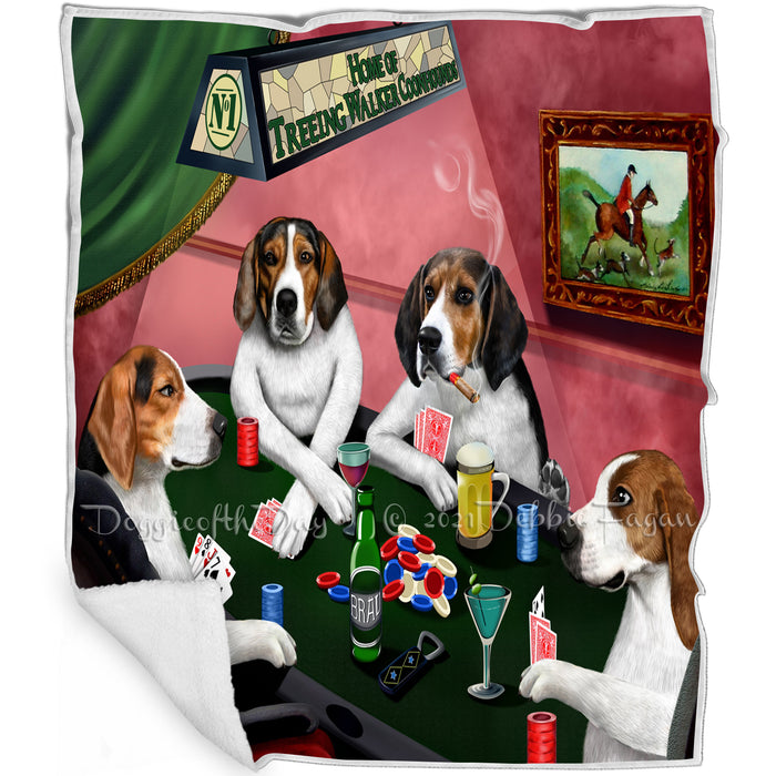 Home of Treeing Walker Coonhounds 4 Dogs Playing Poker Blanket